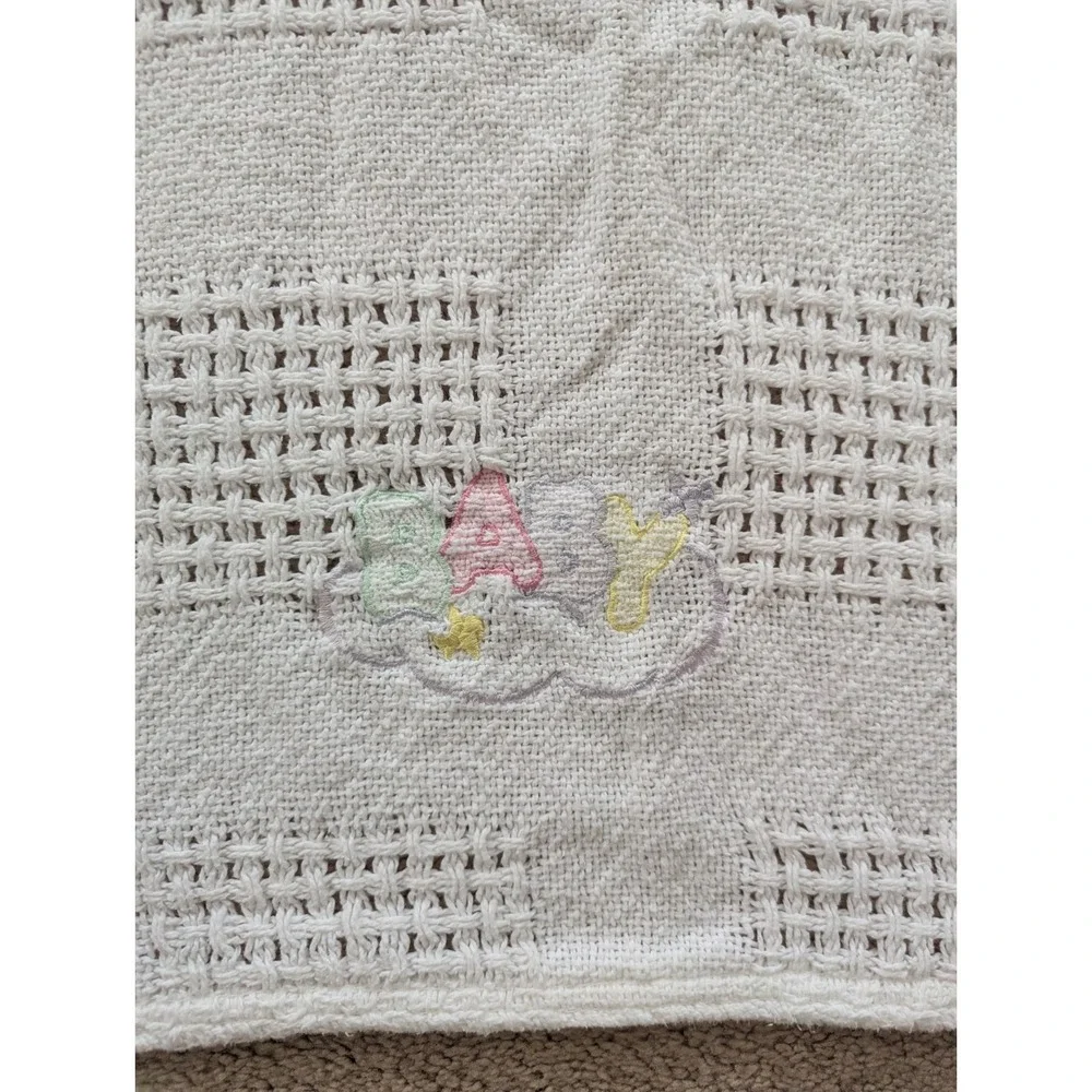 Baby Blanket White Cotton Thermal Open Waffle Weave Cloud‎